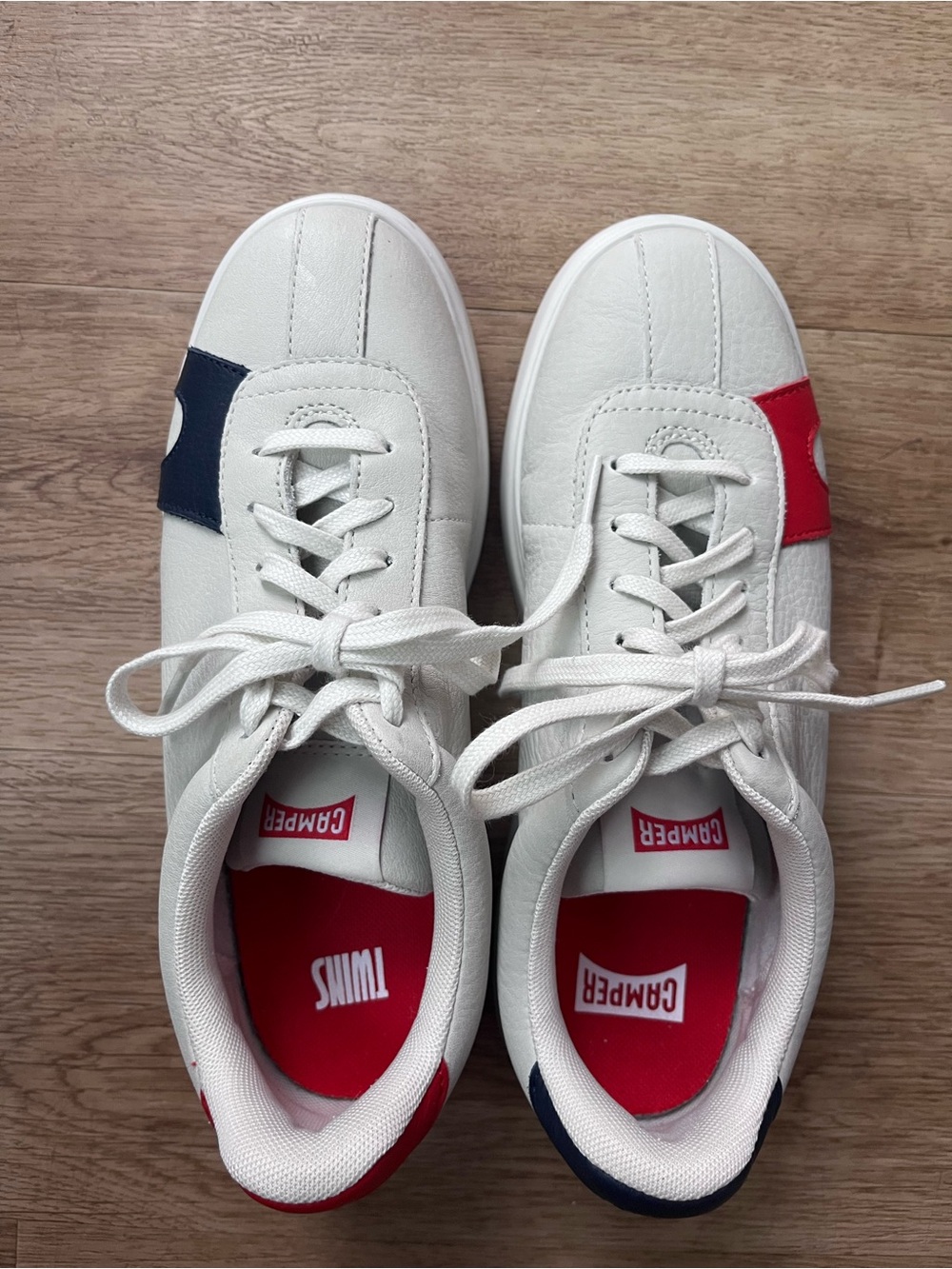 Camper White Leather Sneakers with Red and Navy Details